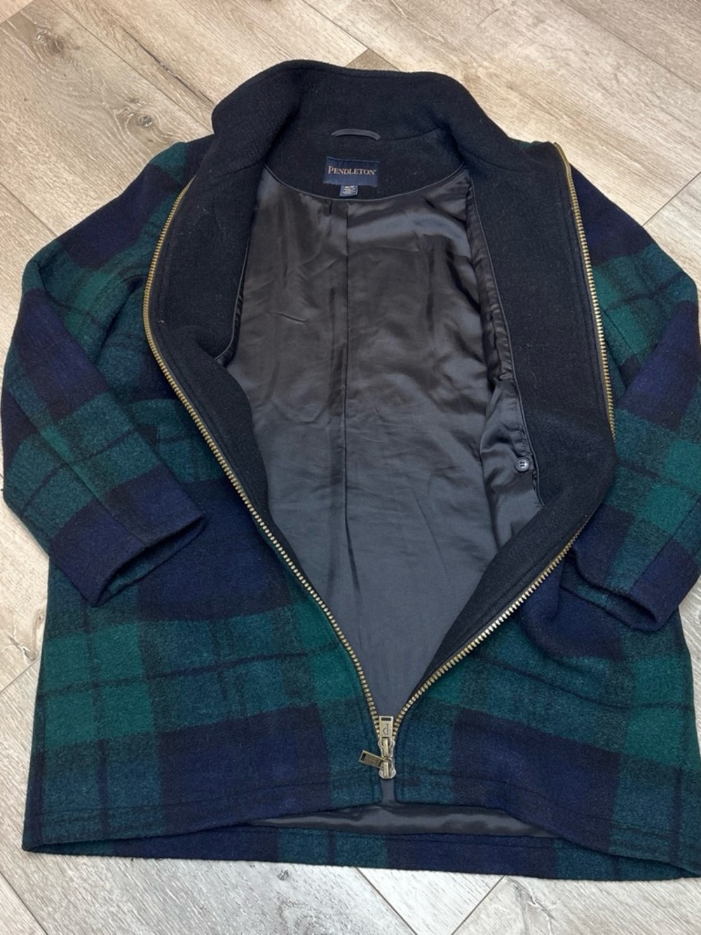 Pendleton Green & Navy Plaid Zip-Up Pea Coat - Picture 3 of 5